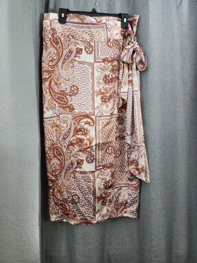 Lulu's Paisley Wrap Skirt in Cream and Rust Orange
